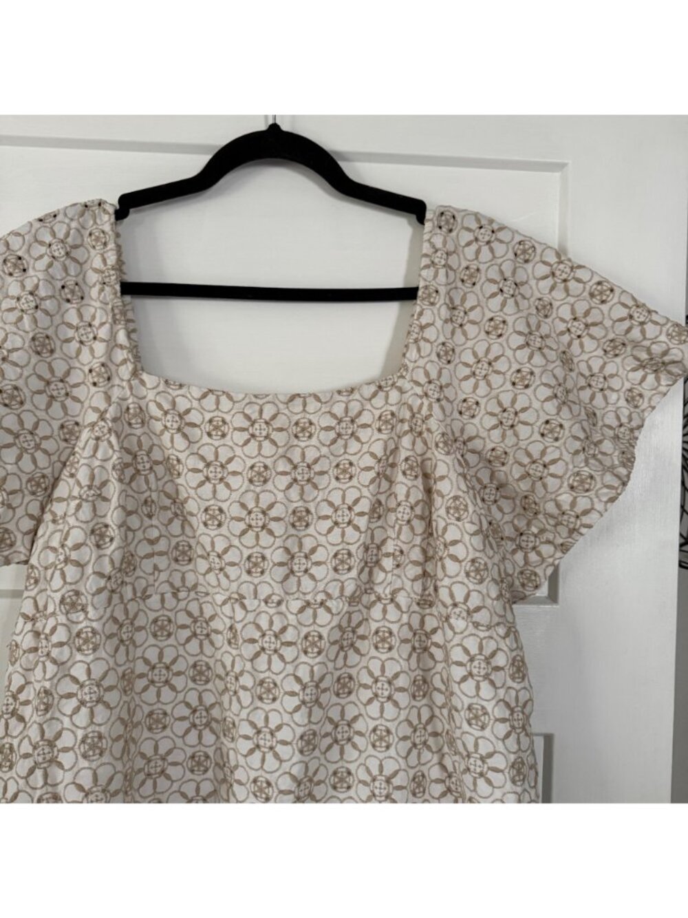 Maeve By Anthropologie Smocked Tunic Open Back Mini Dress In Cream & White Sz 1X - Picture 4 of 11